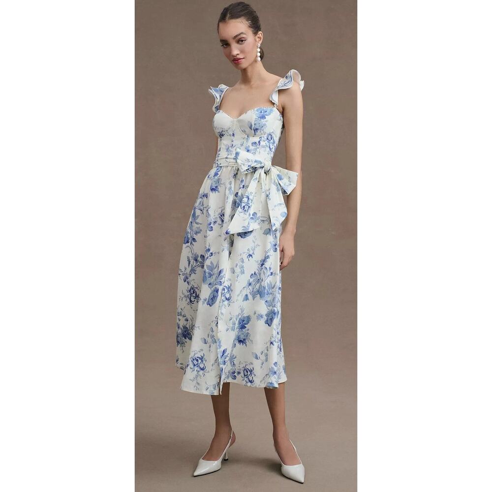 Dress Forum Ever After Corset Flutter Dress Midi A-Line in Mellow Ivy Medium NWT